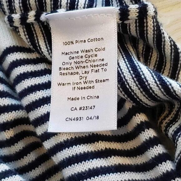 Talbots Cardigan Sweater Blue White Womens Size L Large Long Open Front Cotton - Picture 5 of 7